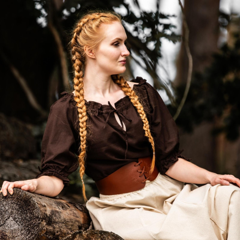 Mittelalter Kurzarmbluse „Vera“ – dunkelbraun, Baumwolle - Bild 1