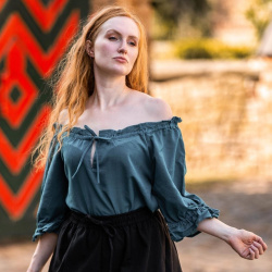 Mittelalter Kurzarmbluse „Vera“ – blau, Baumwolle - Bild 2