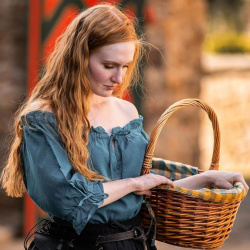 Mittelalter Kurzarmbluse „Vera“ – blau, Baumwolle - Bild 1