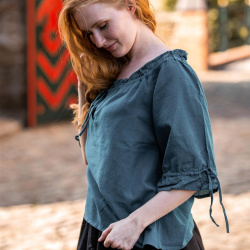 Mittelalter Kurzarmbluse „Vera“ – blau, Baumwolle - Bild 4