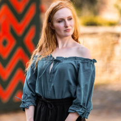 Mittelalter Kurzarmbluse „Vera“ – blau, Baumwolle - Bild 5