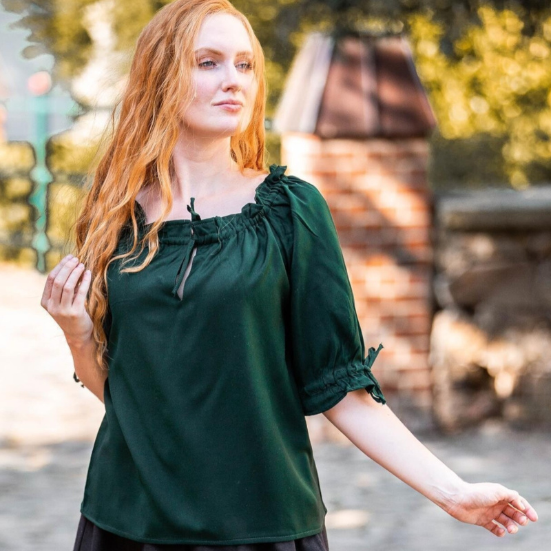 Mittelalter Kurzarmbluse „Vera“ – grün, Baumwolle - Bild 1