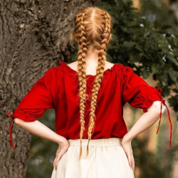 Mittelalter Kurzarmbluse „Vera“ – rot, Baumwolle - Bild 3