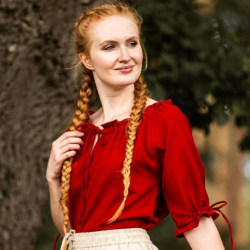 Mittelalter Kurzarmbluse „Vera“ – rot, Baumwolle - Bild 4