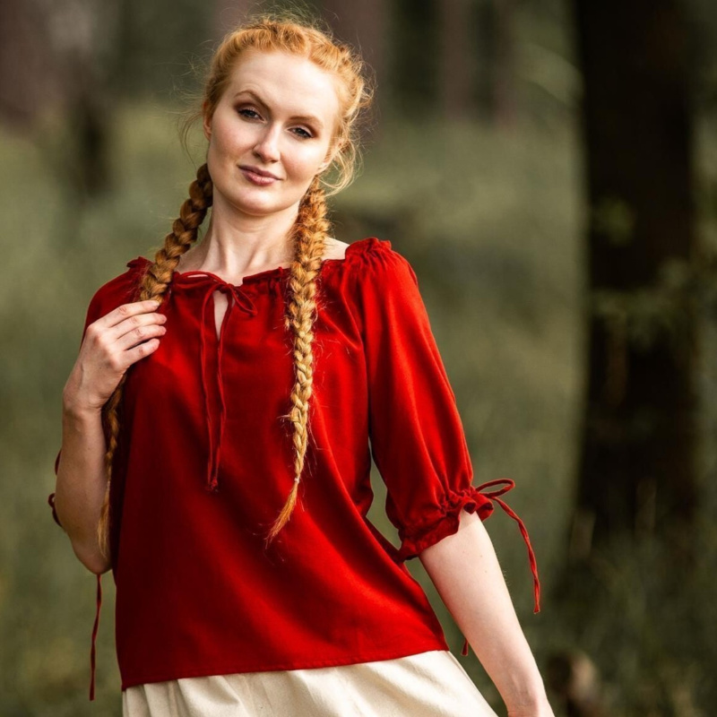Mittelalter Kurzarmbluse „Vera“ – rot, Baumwolle - Bild 1