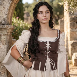 Mittelalter Mieder „Adalyn“ aus Baumwolle – Schnürmieder mit Schößchen, bordeaux - Bild 5