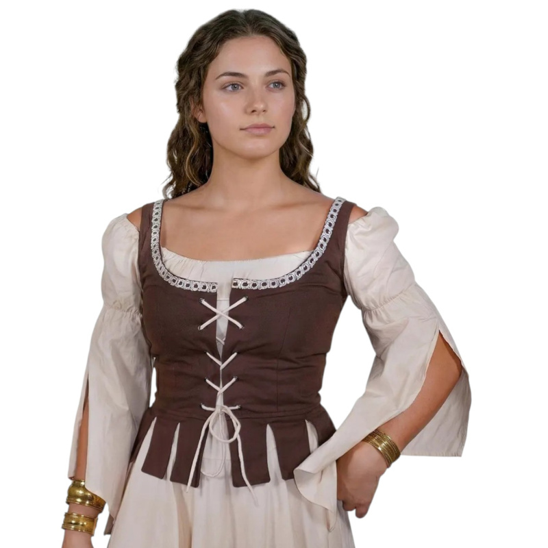 Mittelalter Mieder „Adalyn“ aus Baumwolle – Schnürmieder mit Schößchen, bordeaux - Bild 1