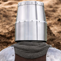 Großer Helm des 13. Jahrhunderts – Topfhelm aus 1,6 mm Stahl mit Lederinlay - Bild 3