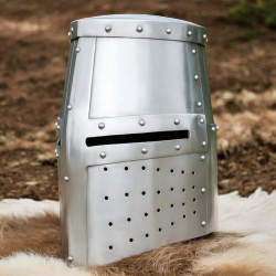 Großer Helm des 13. Jahrhunderts – Topfhelm aus 1,6 mm Stahl mit Lederinlay - Bild 2