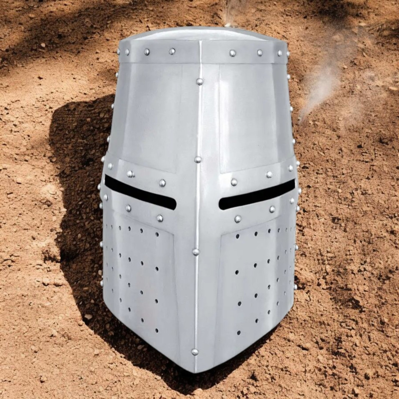 Großer Helm des 13. Jahrhunderts – Topfhelm aus 1,6 mm Stahl mit Lederinlay - Bild 1