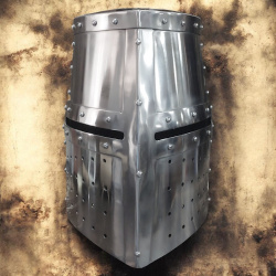 Großer Helm des 13. Jahrhunderts – Topfhelm aus 1,6 mm Stahl mit Lederinlay - Bild 3