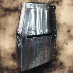 Großer Helm des 13. Jahrhunderts – Topfhelm aus 1,6 mm Stahl mit Lederinlay - Bild 4