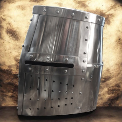 Großer Helm des 13. Jahrhunderts – Topfhelm aus 1,6 mm Stahl mit Lederinlay - Bild 2