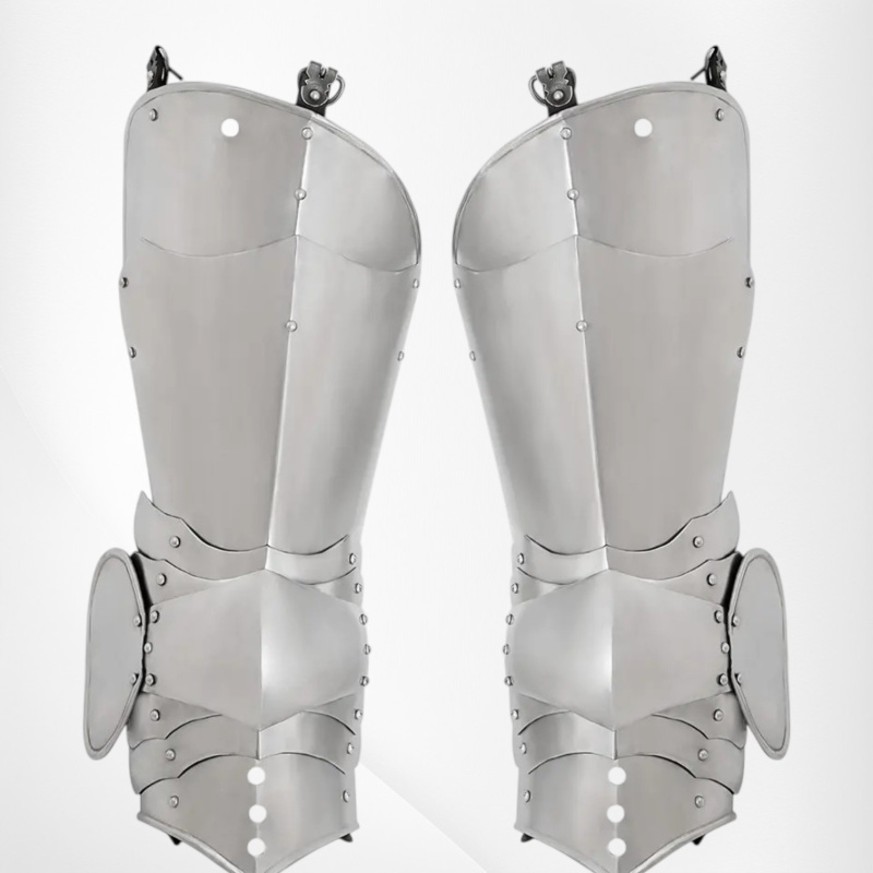 Gotische Beinschienen mit Kniekacheln – 1,6 mm Stahl, poliert (Paar) - Bild 1