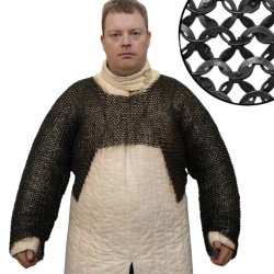 Halbhauberk / lange, verbundene Kettenärmel – vernietete Ringe 9 mm, geschwärzt - Bild 1