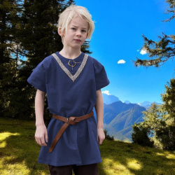 Kinder Mittelalter-Tunika „Ailrik“ mit Bordüre – kurzarm, blau - Bild 1