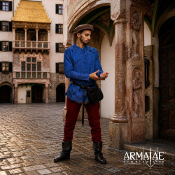 Cotehardie Rodrigo – spätmittelalterliche Jacke aus Brokat blau auf https://armatae.shop - Bild 8