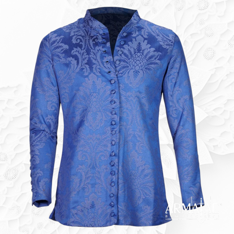 Cotehardie Rodrigo – spätmittelalterliche Jacke aus Brokat blau auf https://armatae.shop - Bild 1