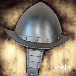 Spanischer Morion-Cabasset Helm der Tercios mit Wangenklappen – Renaissance Helm aus Stahlblech - Bild 3