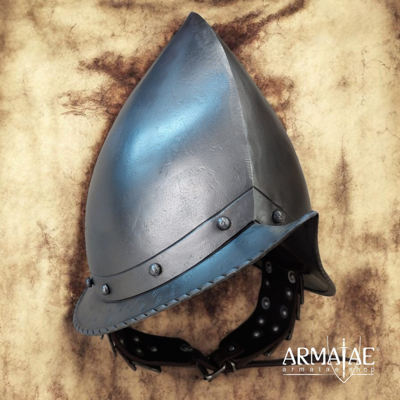 Spanischer Morion-Cabasset Helm der Tercios mit Wangenklappen – Renaissance Helm aus Stahlblech - Bild 1