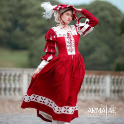 Kampfrau Kleid Rot / Weiß – Landsknechtkleid der Renaissance 3
