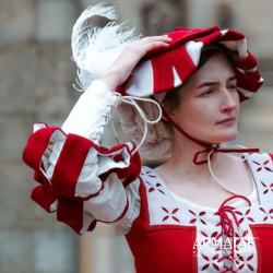 Landsknecht Wasserfallärmel Rot / Weiß – Renaissance Ärmel im Landsknechtstil 2