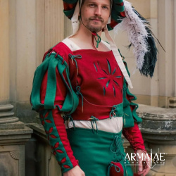 Landsknecht Blütenärmel Rot / Grün – Renaissance Ärmel mit vier Blütenmotiven 6