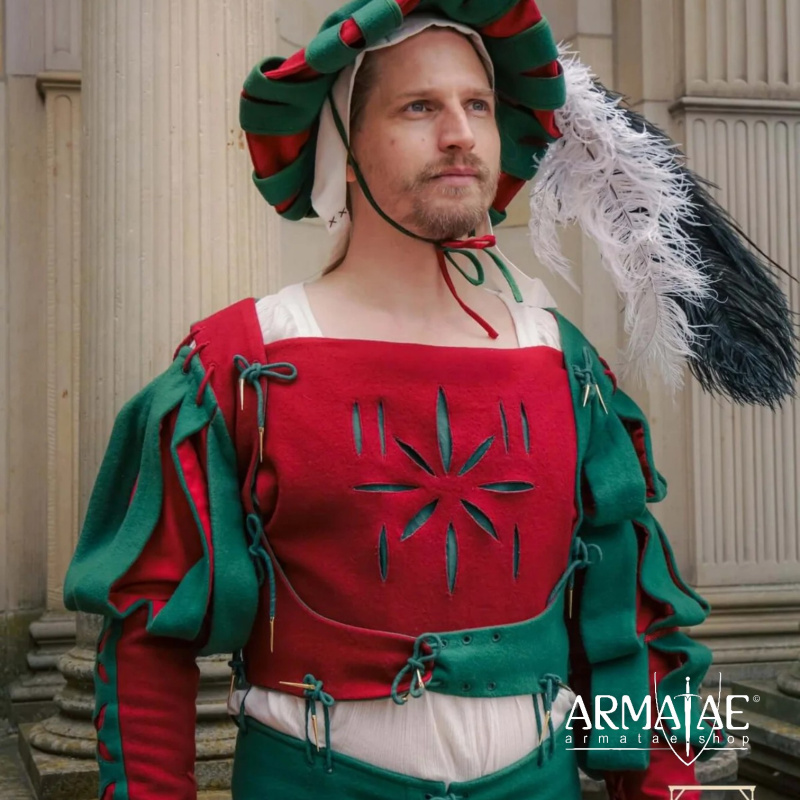 Landsknecht Wams Rot / Grün – Renaissance Wams der Landsknechtzeit 1