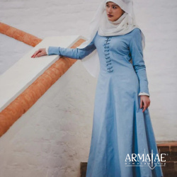 Cotehardie Marian – Mittelalterkleid in Blau aus 100 % Baumwolle 4