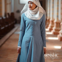 Cotehardie Marian – Mittelalterkleid in Blau aus 100 % Baumwolle 10