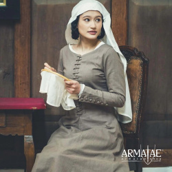 Cotehardie Marian – Mittelalterkleid in Braun aus 100 % Baumwolle 1