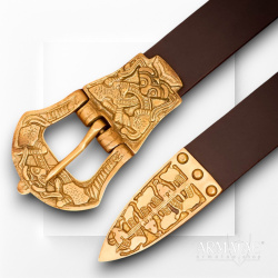 Wikinger-Ledergürtel Reaver – Braun mit massiver Messingschnalle – 1500 oder 1700 mm 1