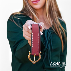 Wikinger Langgürtel aus Leder – Rot mit Schlangenkopf-Messingschnalle – 140, 160 oder 180 cm 5