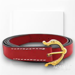 Wikinger Langgürtel aus Leder – Rot mit Schlangenkopf-Messingschnalle – 140, 160 oder 180 cm 2