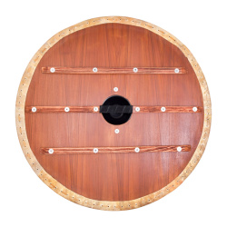 Wikinger Rundschild „Draken – Drachenschiff“ – 80 cm mit Rohhautrand und Stahlbuckel 2