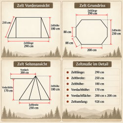 Jorvik Sachsenzelt mit Vordach – 500 g/m² Baumwoll-Canvas – 290 × 250 cm 9