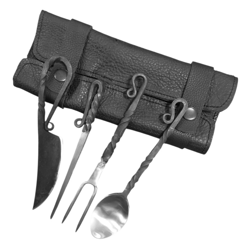 Mittelalter Besteck-Set aus Edelstahl – 4-teilig mit Lederetui 1