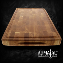 Großer Eichenholz-Hackblock aus Stirnholz – 50 × 30 × 4 cm – Schneidbrett mit Saftrille 2