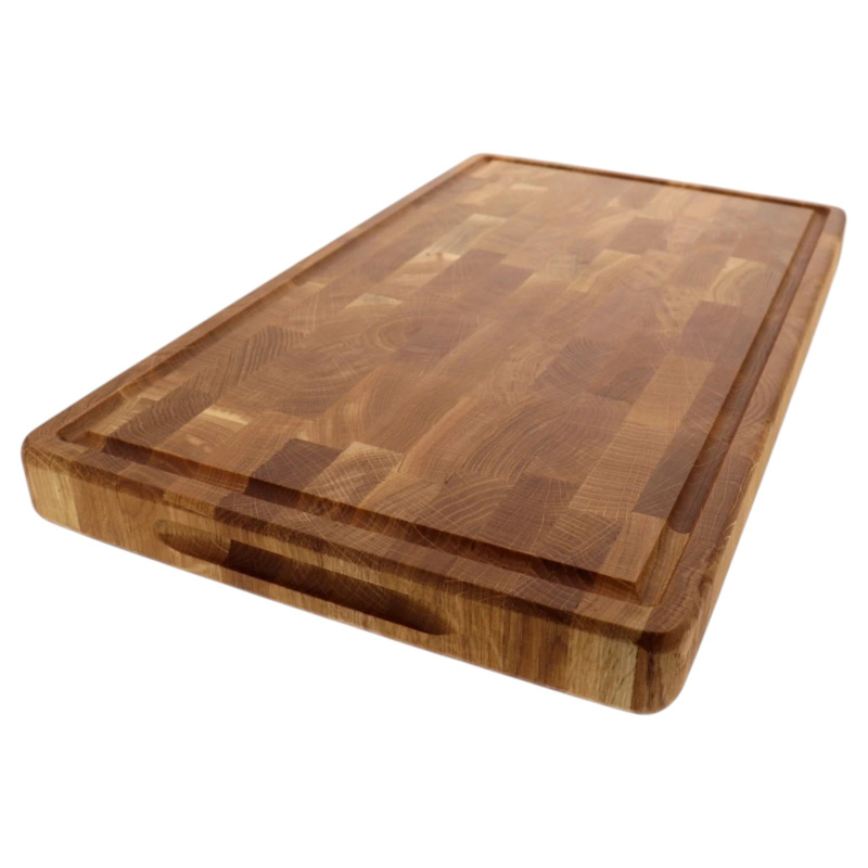Großer Eichenholz-Hackblock aus Stirnholz – 50 × 30 × 4 cm – Schneidbrett mit Saftrille 1