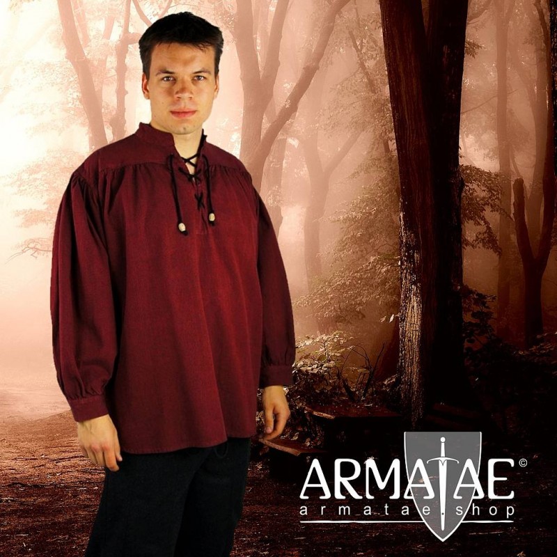 Meliertes Stehkragen Schnuerhemd Rot von Leonardo Carbone bei Armatae.shop